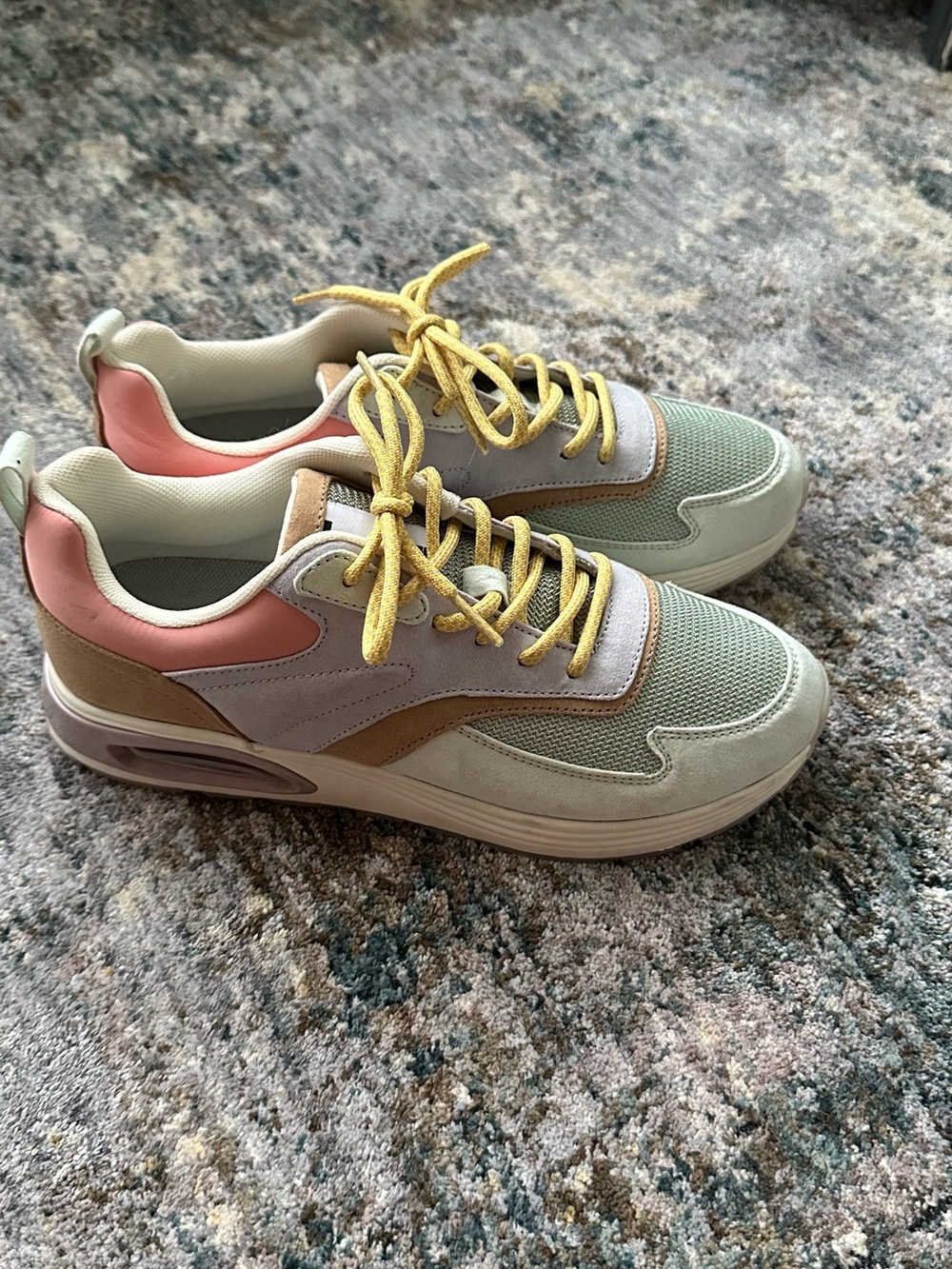 Shoe Dazzle Women's Pastel Mesh & Suede Sneakers in Pink and Yellow Accents - Picture 2 of 8
